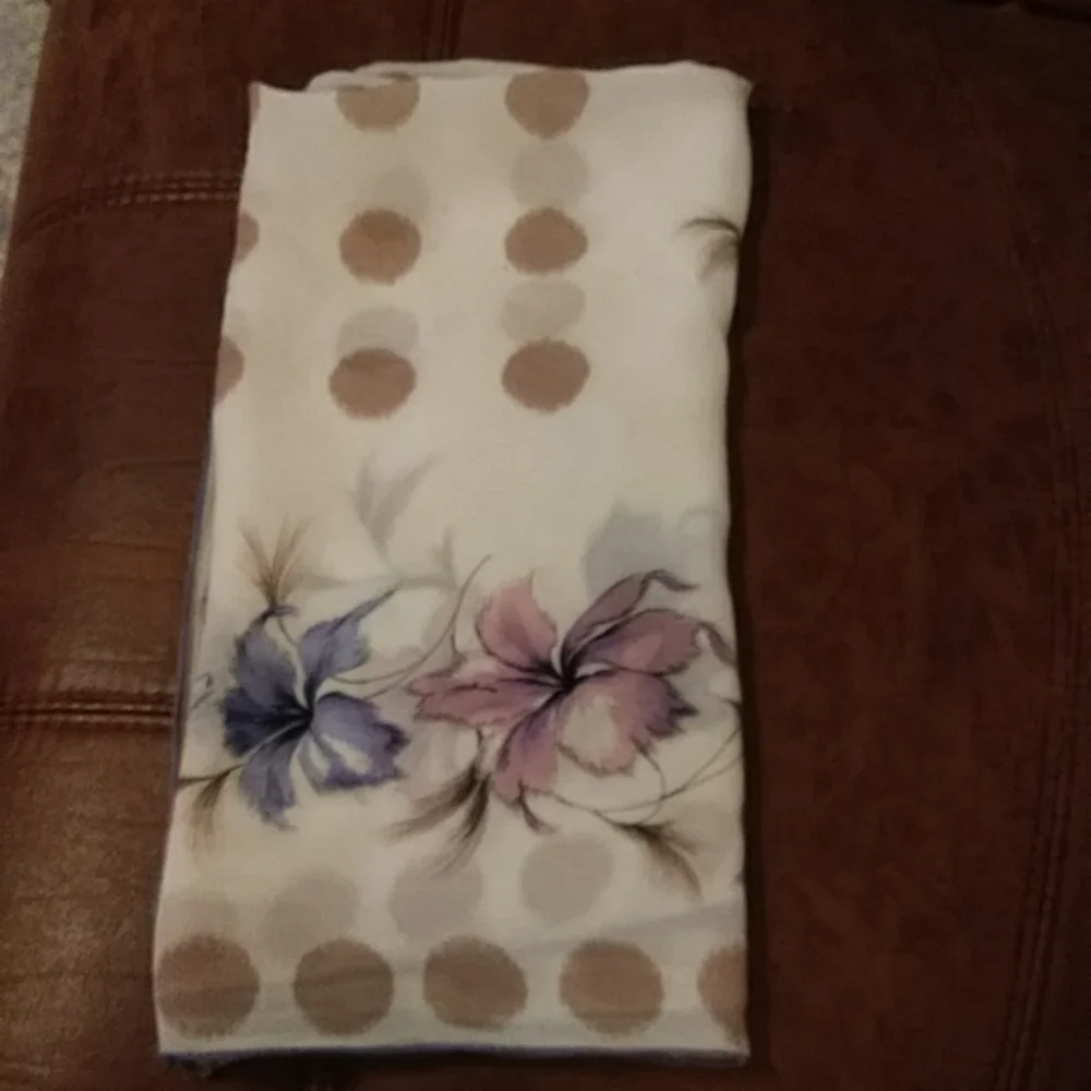 Vintage Floral Dotted Vibrant Scarf Beige Mauve Purple